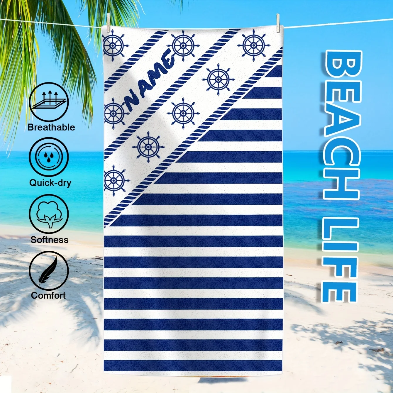 

1 шт., супервпитывающее быстросохнущее пляжное одеяло в полоску