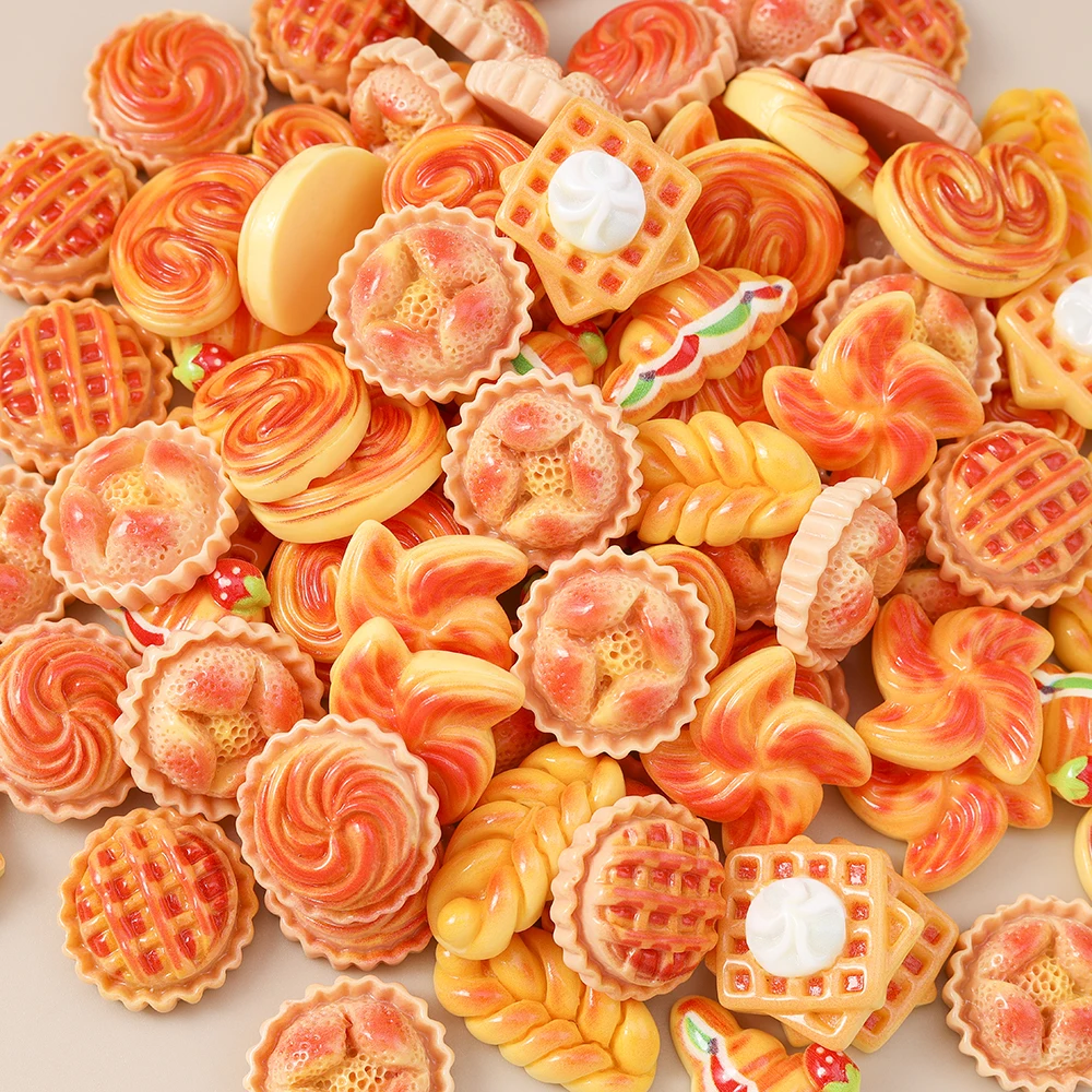 Leslie 15 Stück Harz süßes Brot Waffelkuchen Kuchen Charms flache Rückseite Cabochon für DIY Stirnband Haarnadel Nail Art handgemachtes Handwerk – Detail 4