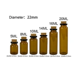 12pcs 5ml 8ml 10ml 14ml 16ml 20ml Mini Glass Amber Bottles With Corks Tawny Color Liquid Jars Pill Vials Heatproof Eco-Friendly