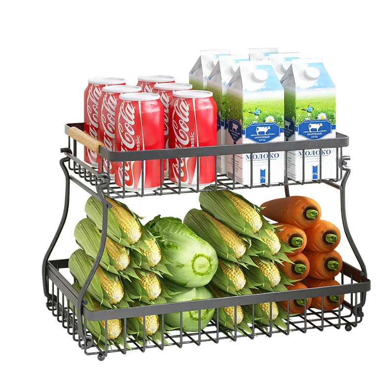 Double Layer Fruit Storage Basket Detachable Rack Multi Functional Countertop Organizer Space Saving Kitchen Use 과일 수납 바구니