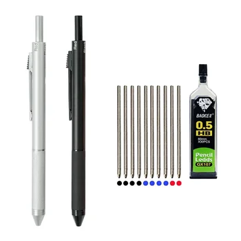 High Grade Metal Multicolor Ballpoint Pen 4 In 1 Ball Pen 0.7mm Black Blue Red Refills and Pencil Lead Offfice School Writing