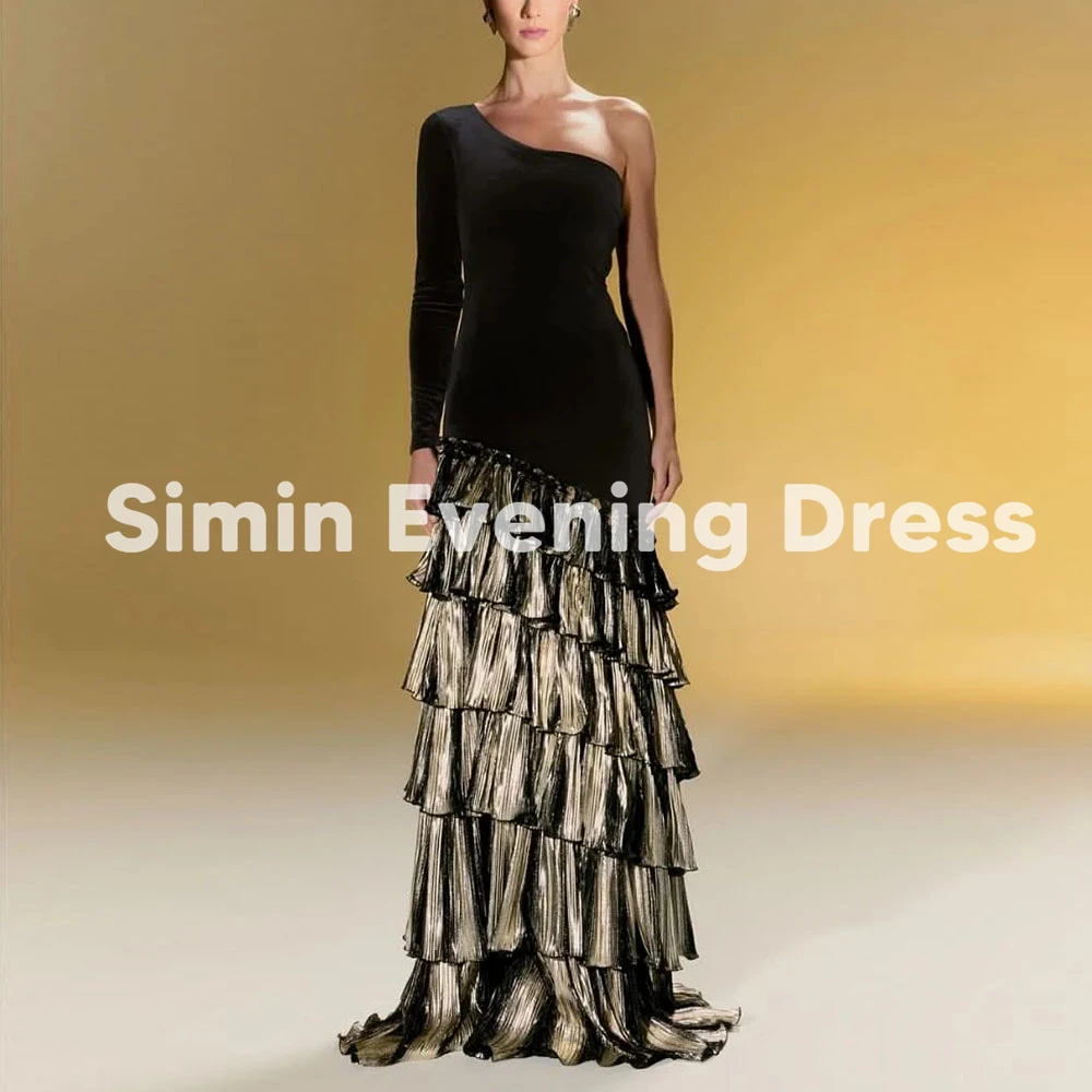 

Simin Women's One-shoulder Mermaid Tiered Ruffles Evening Dresses With Long Sleeves Floor-Length Formal Elegant Dresses 2025