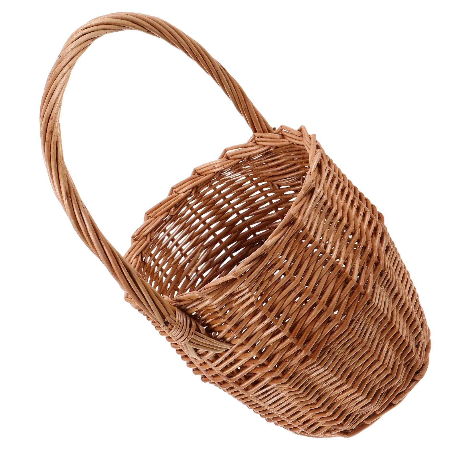 

Hand-Woven Wicker Flower Basket With Handle Rustic Farmhouse Wall Decor Storage Organizer For Wedding Picnic Fruit Bread