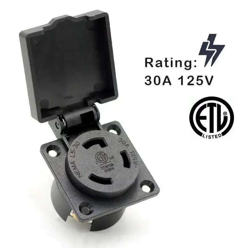

NEMA L5 30 Wiring 30A Locking Receptacle IP44 Watertight 3 Hole Black Outdoor Socket