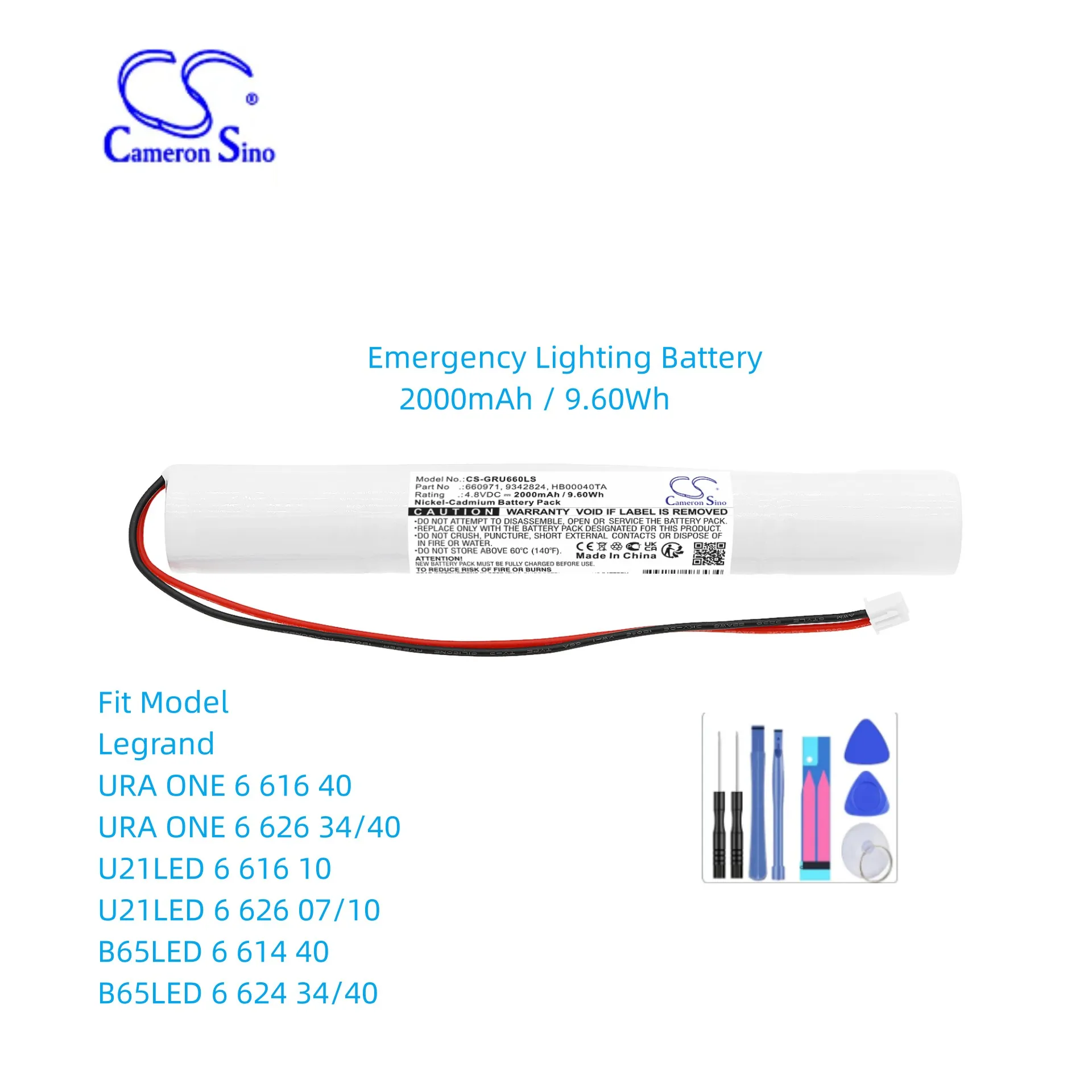 Emergency Lighting Battery For Legrand 660971 9342824 HB00040TA URA ONE 6 616 40 626 34/40 U21LED  07/10 B65LED 2000mAh / 9.60Wh