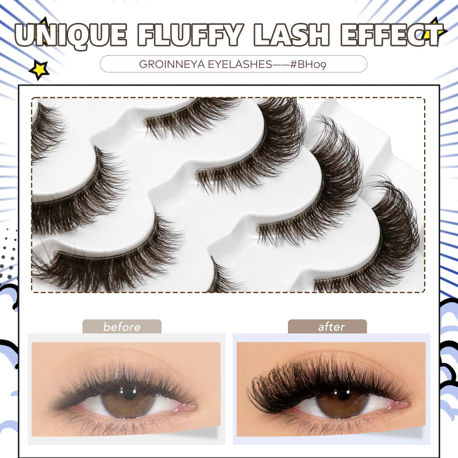 VELTRINAY Brown Lashes Cat Eye Wispy Eyelashes Natural Look False Eyelashes Fox Eye Lash Wispy Fuax Mink Fake Eyelashes