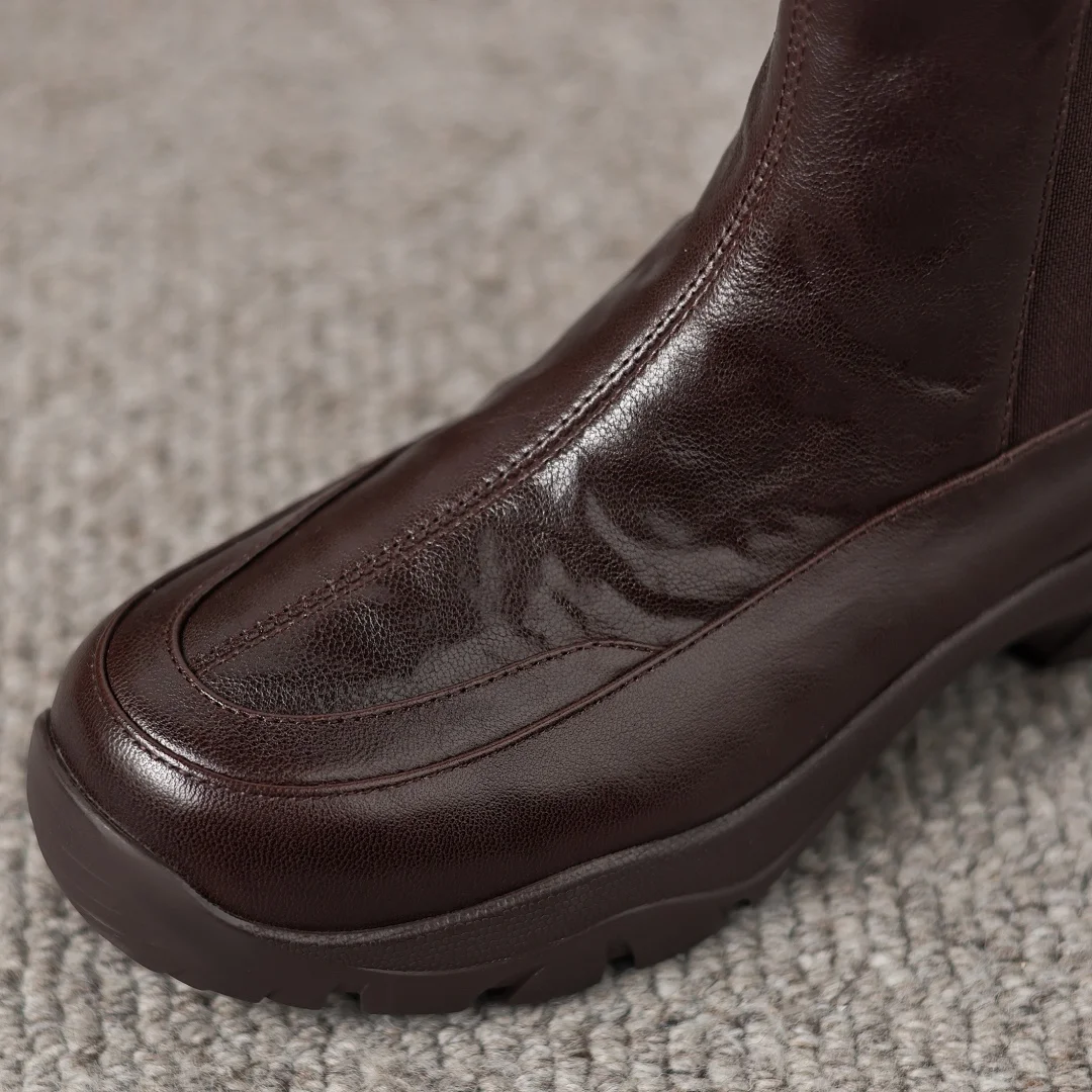 المرأة جلد الغنم نسيج مرن خليط الصوف داخل الانزلاق على الخريف الكاحل الثلوج الأحذية 4.5 سنتيمتر سميكة وحيد منصة الشقق الجوارب