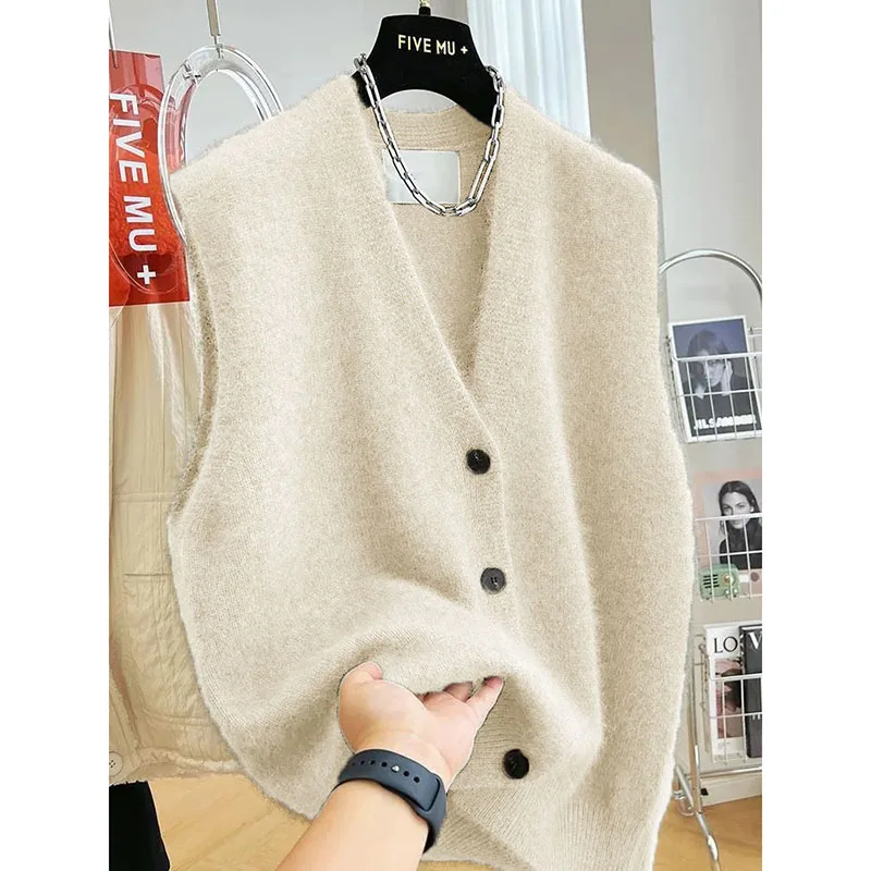 Mode Koreanische Neue Gestrickte Weste Frauen Frühling Herbst Temperament V-ausschnitt Pullover Damen Ärmel Lose Beiläufige Weste Top Dame