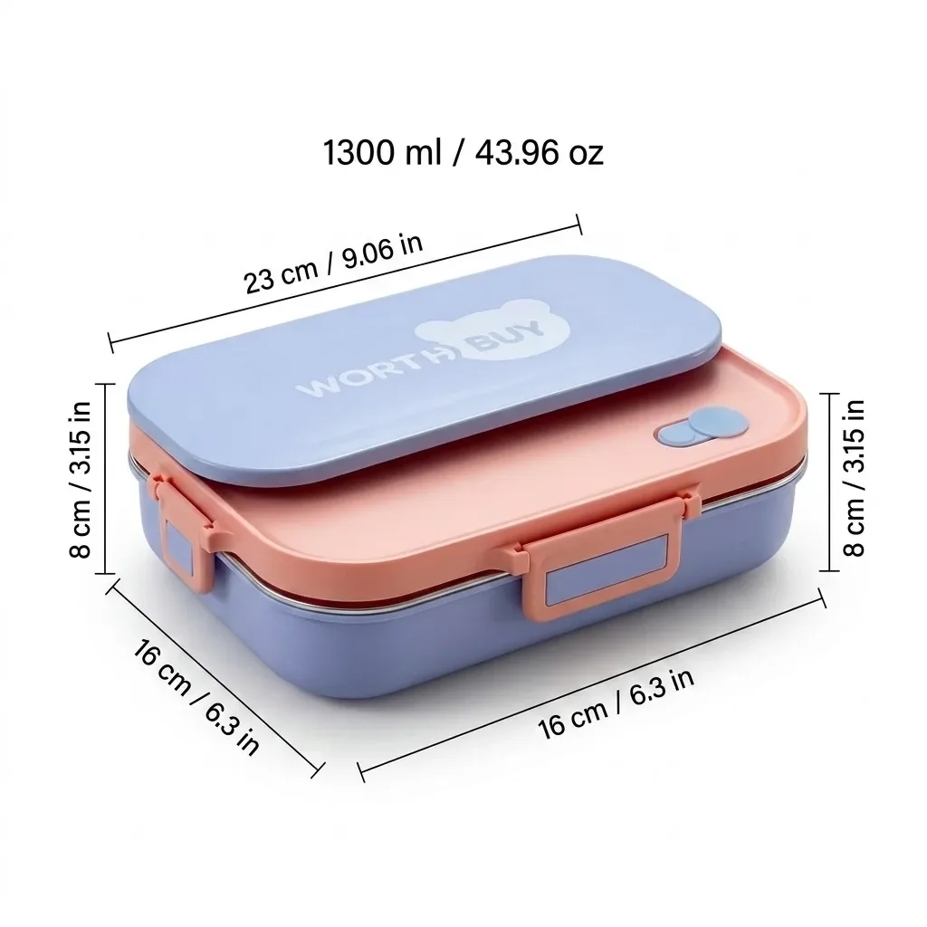 Magnetronbestendige lunchbox van 304 roestvrij staal, met vakken, lekvrije voedselcontainers, soepkom en bestek, geschikt voor kinderen en volwassenen.