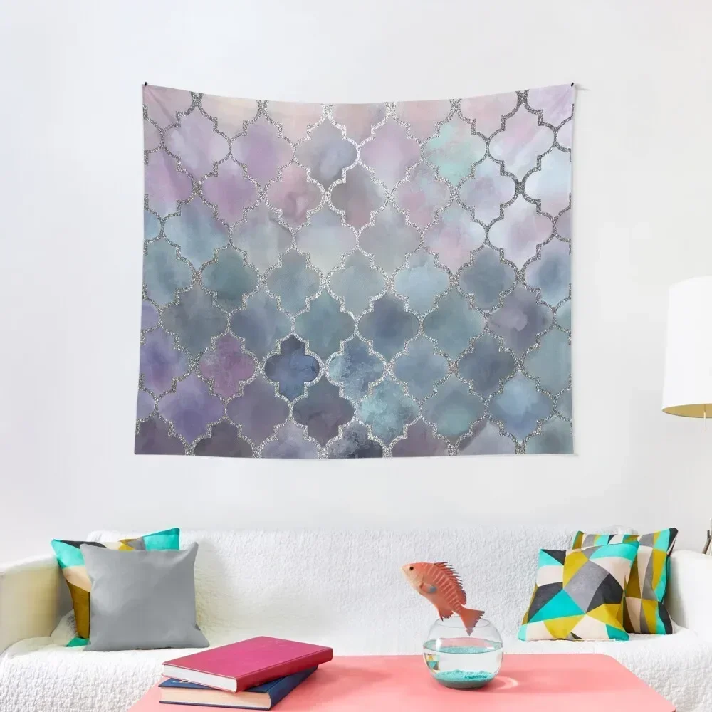 

Autumn Watercolor Moroccan Pattern - Silver Tapestry Wall Decoration Decoration Aesthetic Bedroom Decor Tapestry