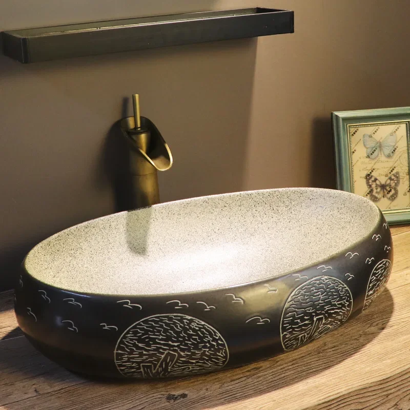 Ceramic art table basin Chinese creative table wash basin antique household bathroom basin retro washbasin