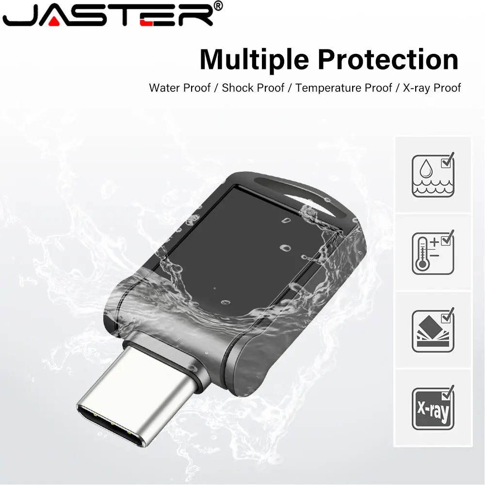 JASTER Waterproof USB Flash Drive128GB Type C Ultra Dual Mini Pen Drive 64GB 32GB 16GB 8GB Black Metal Business Gift USB Stick