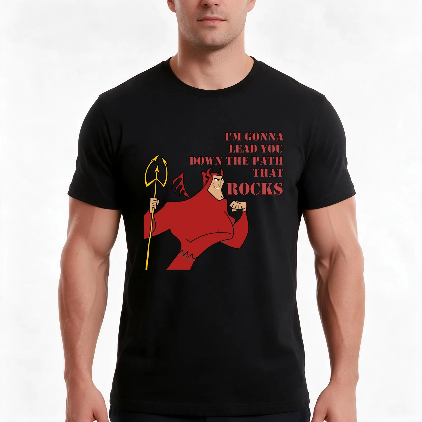Kronk Devil - Emperors New Groove - Lead You Down The Path That Rocks T-Shirt, Summer Casual Cotton Tee, Vintage Graphic Print