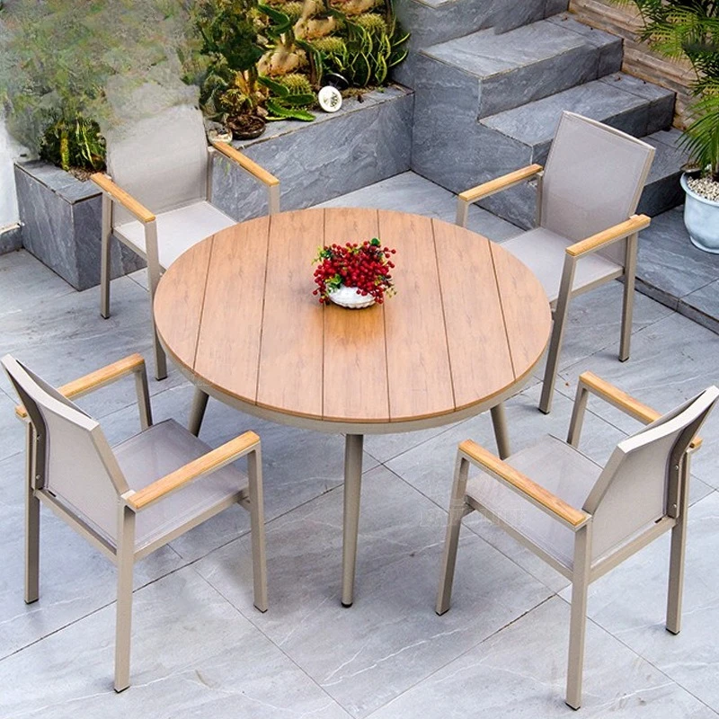 

Customizable outdoor villa courtyard plastic wood table and chair combination waterproof leisure