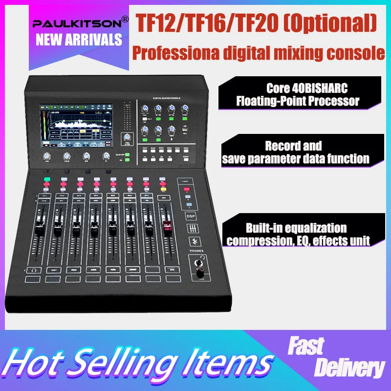 Paulkitson TF12 Digital Mixing Console With 12 Channels And 99 Bit Dps Reverb Chip For Live Recording Bluetooth Control Console