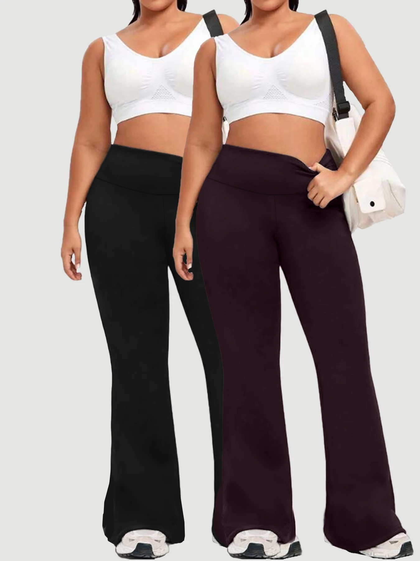 

Комплект из 2-х штук: женские брюки-клеш больших размеров с высокой талией, супермягкие, с эффектом утяжки живота, для бега