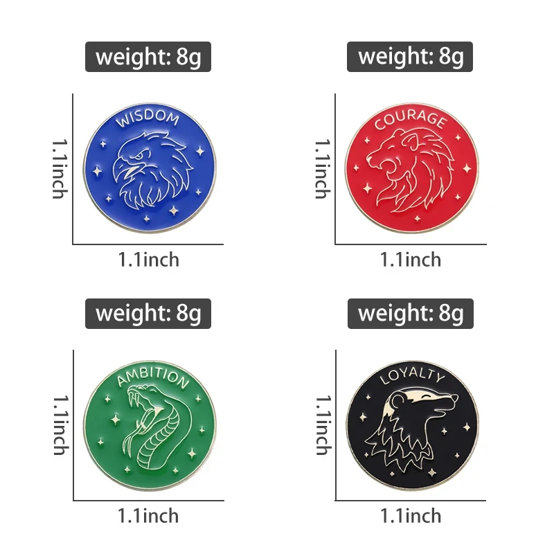 4 Colors Round Enamel Pins Wisdom Courage Ambition Loyalty Brooches Backpack Clothes Lapel Badge Jewelry Animal Pin Gift