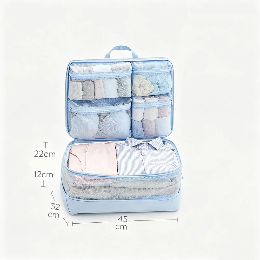 Compression Packing Cube 5 in 1 with 4 Compartments Hanging Luggage Organizer for T Shirts and Winter Garments