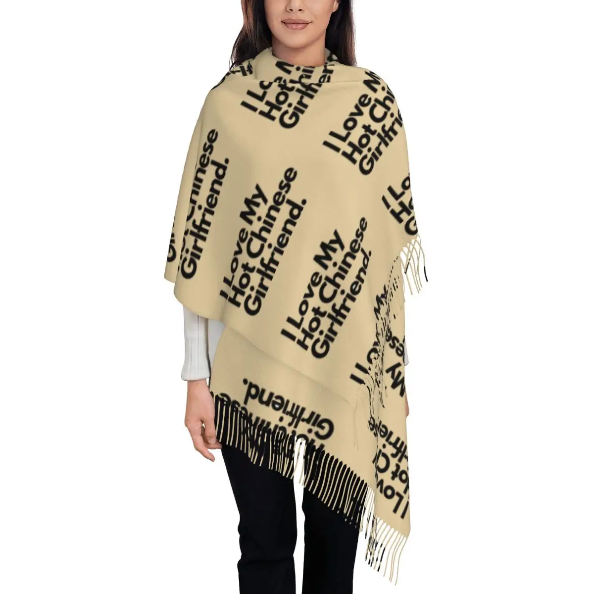 

I Love My Hot Chinese Girlfriend Scarf Tassel Scarves for Women Soft Warm Shawls and Wraps Long Fall Winter Shawl Wrap