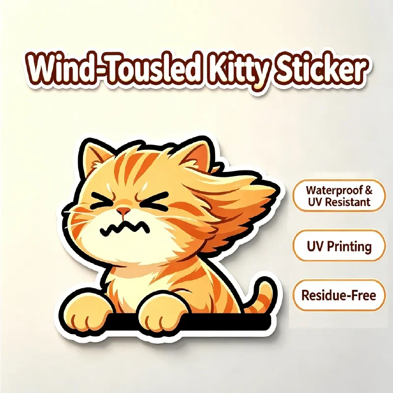 Wind-Blown Messy Kitten Car Window Sticker, Internet Celebrity Hot Item, Fun Cartoon Decoration Sticker, Scratch Cover Car Decal