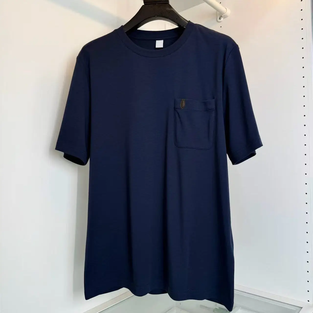 Italian Micro Wide Pocket Crew Neck Short Sleeve Gentleman's Casual Breathable T-Shirt