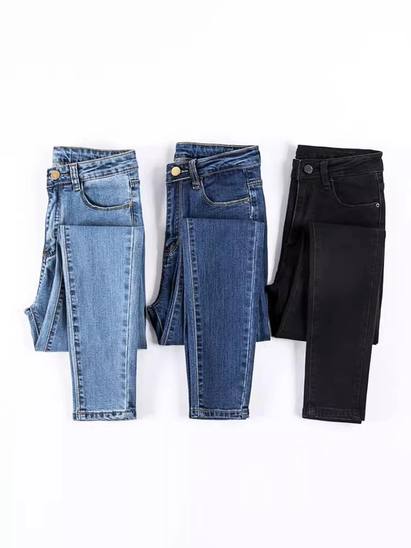 

Elastic Slim Fit High Waist Women's Jeans Spring Autumn New Style Long Pants Cotton Stretch Denim Thickened Leggings