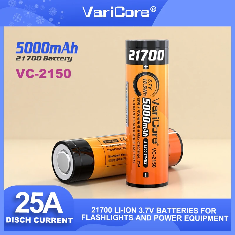 

NEW VariCore 3.7V 21700 5000mAh li-lon Rechargeable Battery 25A power Rate Discharge ternary batteries