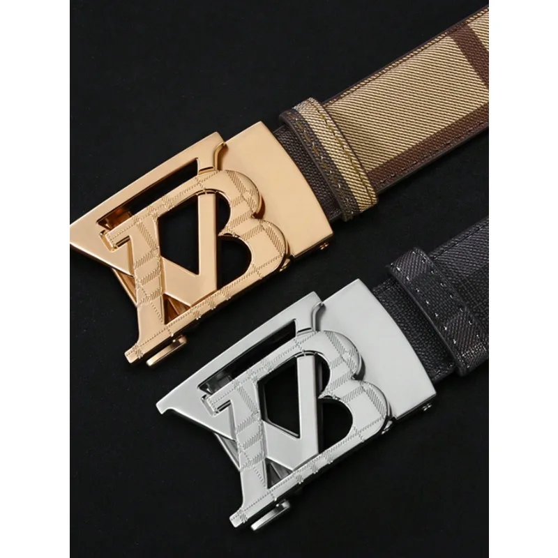 New men's belt with high-end feel, casual and versatile, trendy men's automatic buckle business belt, letter buckle waist belt