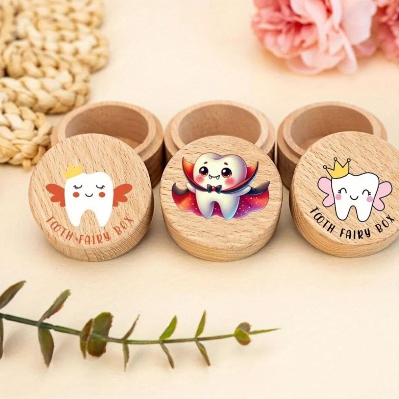 Baby's Umbilical Cord Memory Box with Lost Tooth Holder, Wooden Round Case with tooth holder & Fetal Hair Keepsake