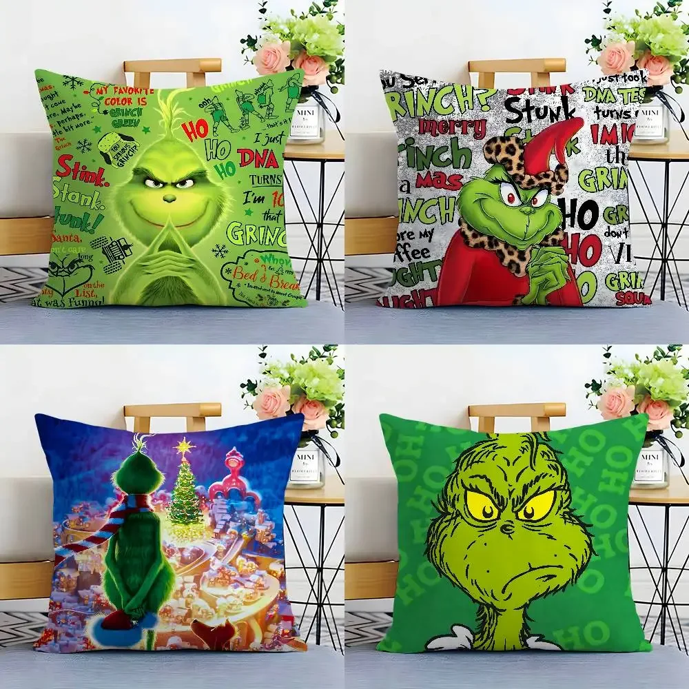 Funda de almohada navideña T-The G-GrinC-chs-S, tela de felpa, suave, estampado de doble cara, funda de cojín para sofá