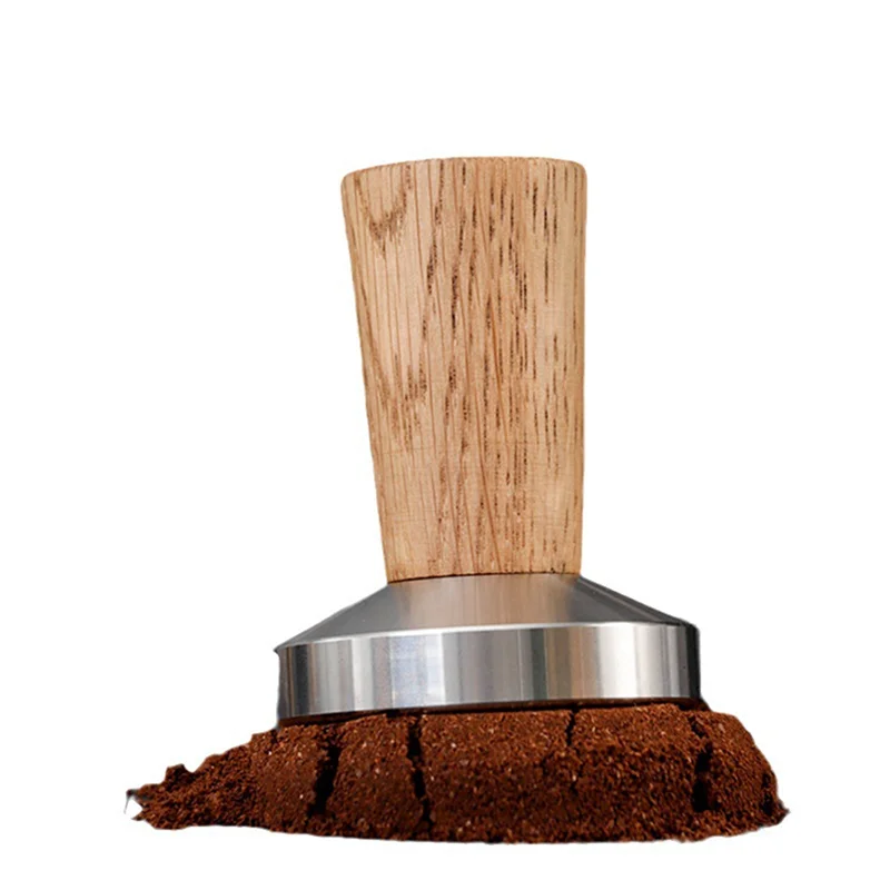 ختم قهوة الإسبريسو: مقبض خشبي حقيقي لعبث القهوة، سدادة الاسبريسو تتضمن وسادة سيليكون متينة وسهلة الاستخدام 49 مم