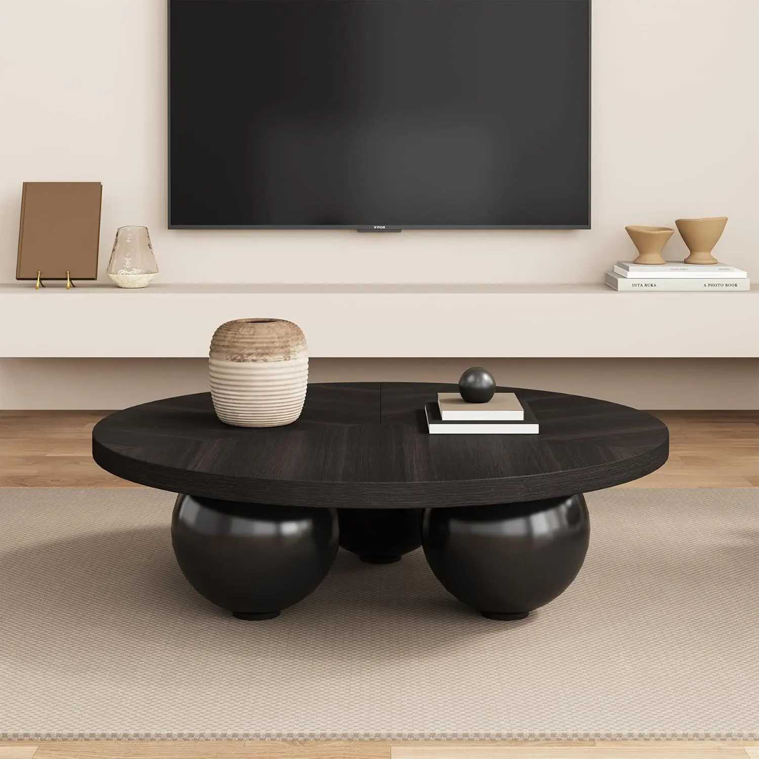 

31.5" Round Coffee Table with Ball Legs, Modern Low Center Table for Living Room, Wooden Coffee Tables, Customized