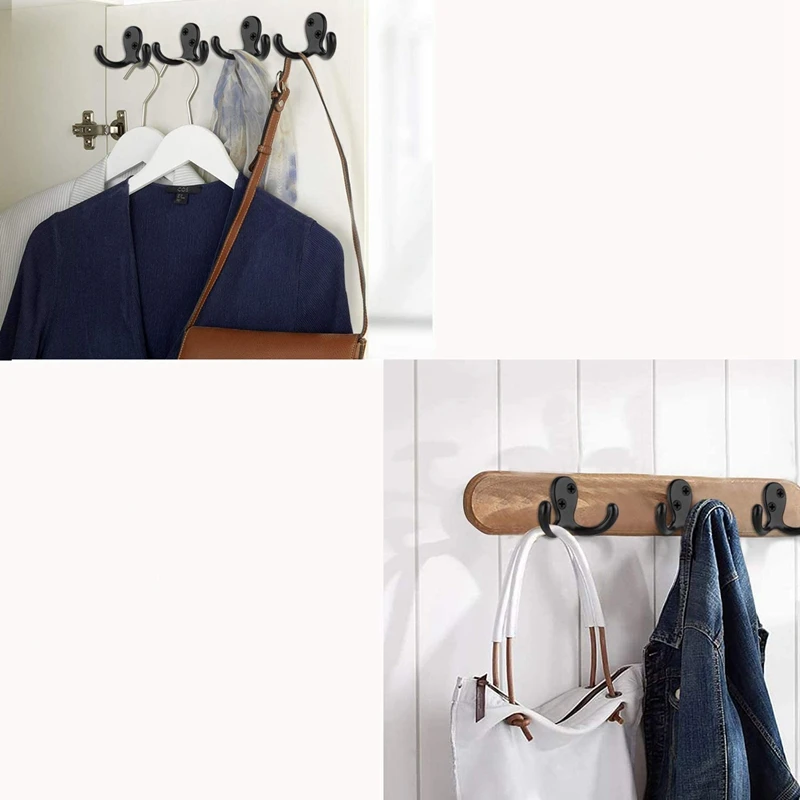 Coat Hooks Wall Mounted, Dual Prong Wall Hook, Matte Finish Towel Hook Robe Hook, Double Hooks For Coats, Keys