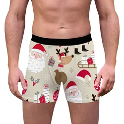 Mens Christmas Boxers Underwear Funny Printed Christmas Shorts Breathable Comfortable Underpants Xmas Male Panties