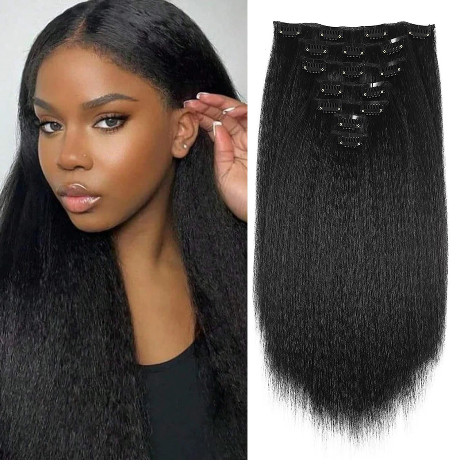 7 шт., 12/16/20/22/24/26 дюймов, странные прямые синтетические волосы для наращивания, странные прямые заколки для наращивания волос, полная голова, Yaki S