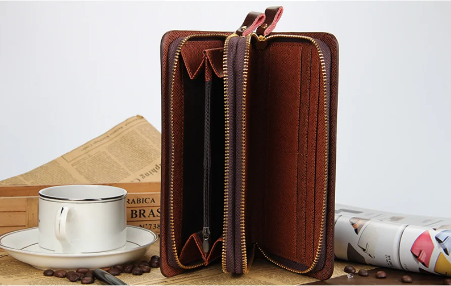 Luxury Long Men's Leather Wallet With Strap Large Capacity Man Clutch Money Bag With Coin Pocket For Male Card Holder сумка sacs