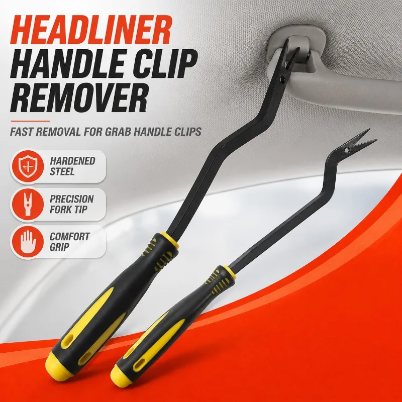 Car Roof Headliner Grab Handle Removal Tool, Precision Fork Clip Remover with Hardened Steel Shaft for Sun Visor Interior Trim