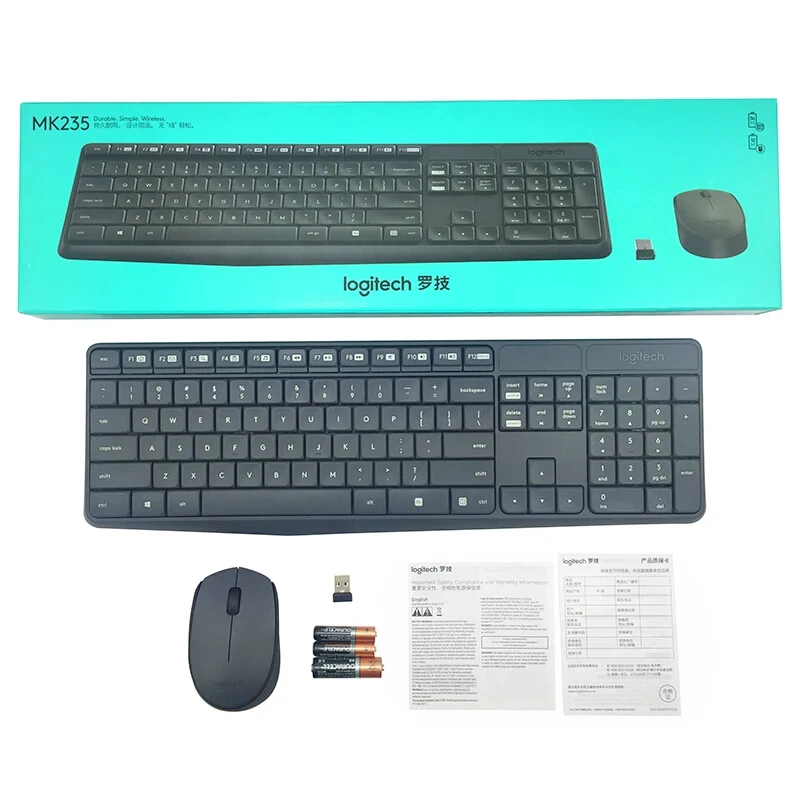 Logitech MK235 Wireless Keyboard Mouse Multimedia 2.4GHz Splash-Proof Design 1000dpi Micro USB Receiver Office Plug and Play