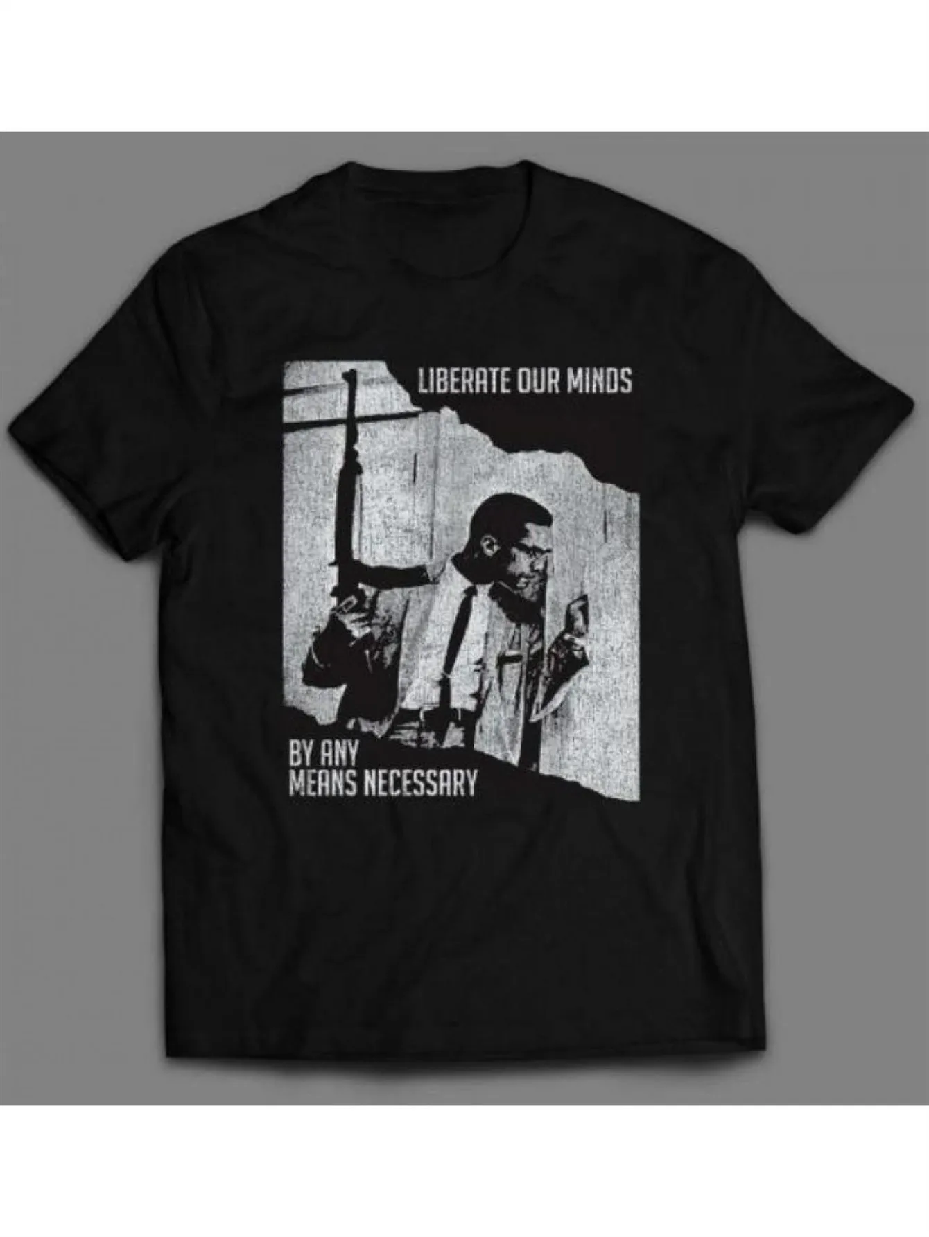 Men's Malcolm X Pattern T-shirt - Liberate Our Minds Design, Black Cotton Crew Neck Short-sleeved Shirt, Casual and Comfortable, Perfect Gift Choice, Size S, Suitable for All Seasons,