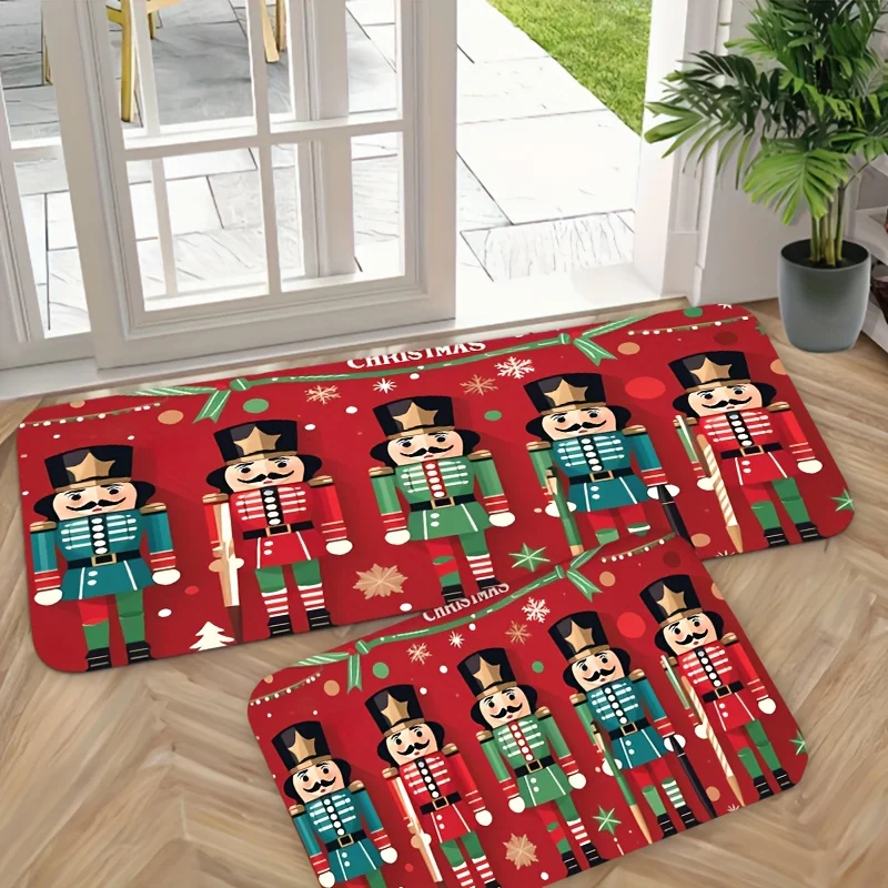Retro Christmas Nutcracker Soldier Red runner rug villa entry porch kitchen dining room festive decor floor mat Christmas decor
