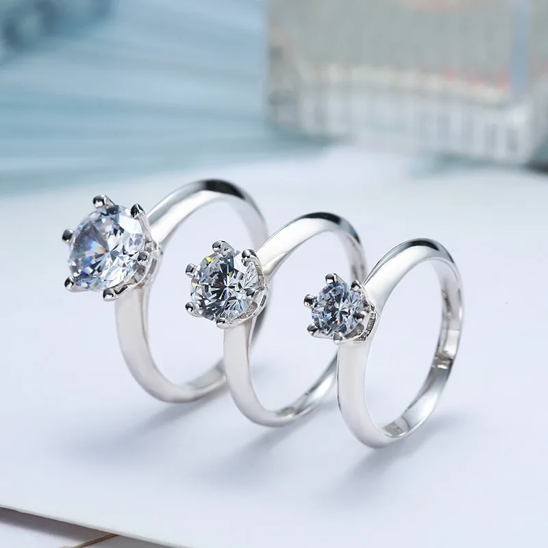 Anillo de plata de ley 925 con moissanita de 3 quilates, de forma redonda, con engaste de seis garras, anillo solitario, joyería fina para mujer, regalo para pedir matrimonio.