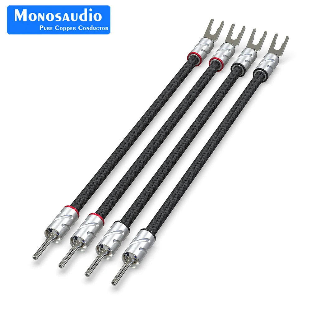 Monosaudio Eclipse series Pure Silver Speaker Jumper Cable Hi-end Silver Bridge Wire with Y Spade to Y Spade Connector Plug