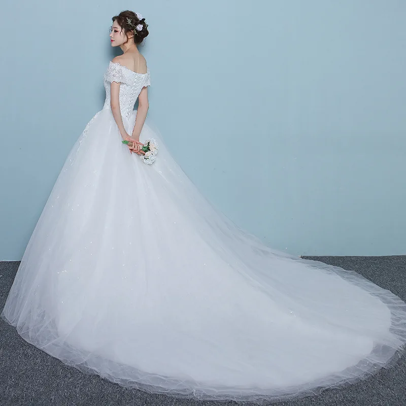 2023 nowa suknia ślubna z tiulu klasyczna szata z odkrytymi ramionami Mariage Femme elegancka koronka aplikacja Vestidos De Novia Plus Size