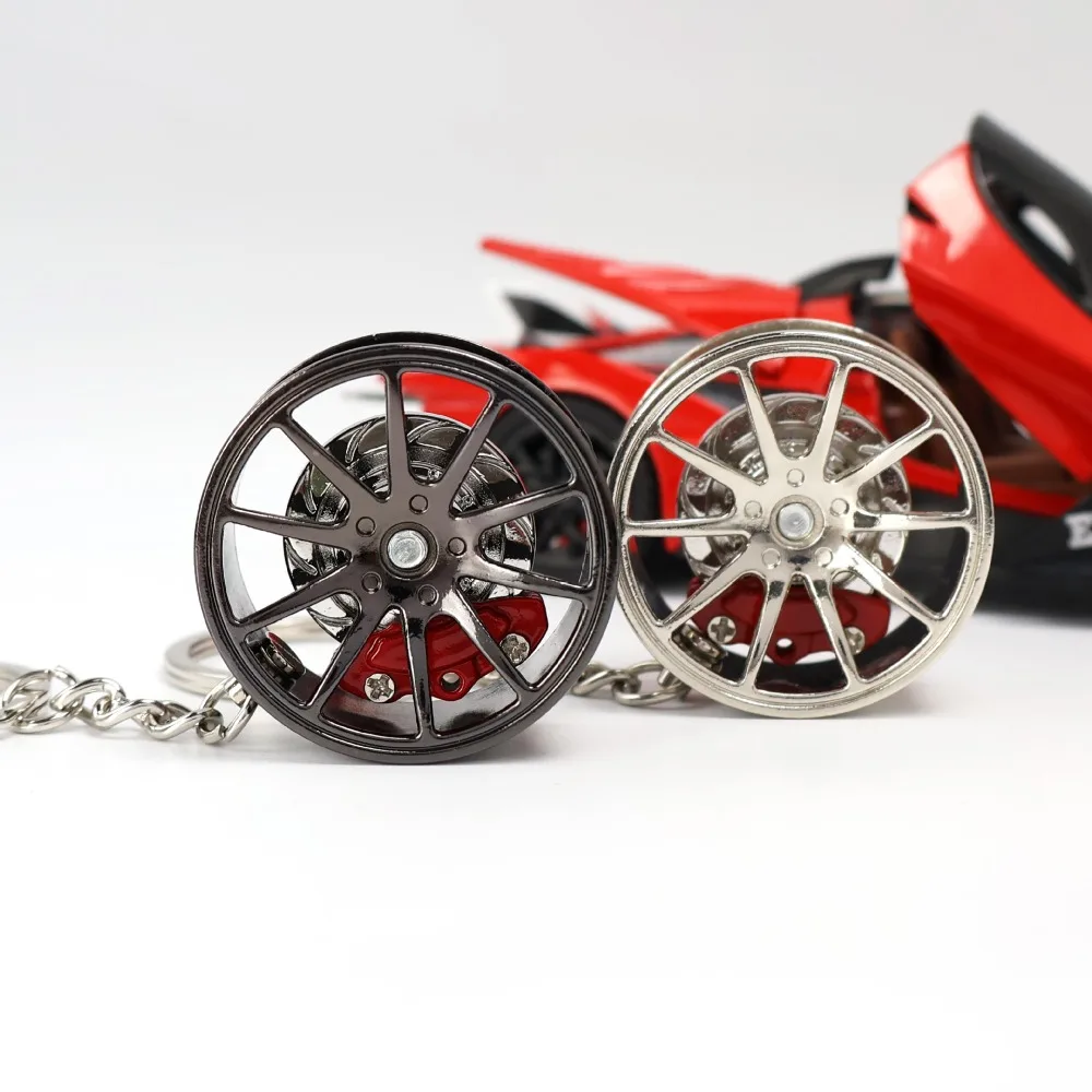 

3D Wheel Hub Car Key Chain Alloy Model Fidget Toy Car Tire Brake Disc Keychain Keys Holder Bags Pendant Fingertip Gadget Keyring