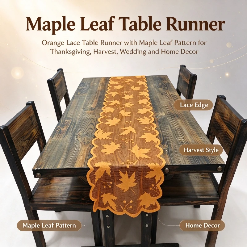 Orange Maple Leaf Tablecloth Table Runner Table Mat For Halloween Christmas Harvest Festival Living Room Tabletop Decor