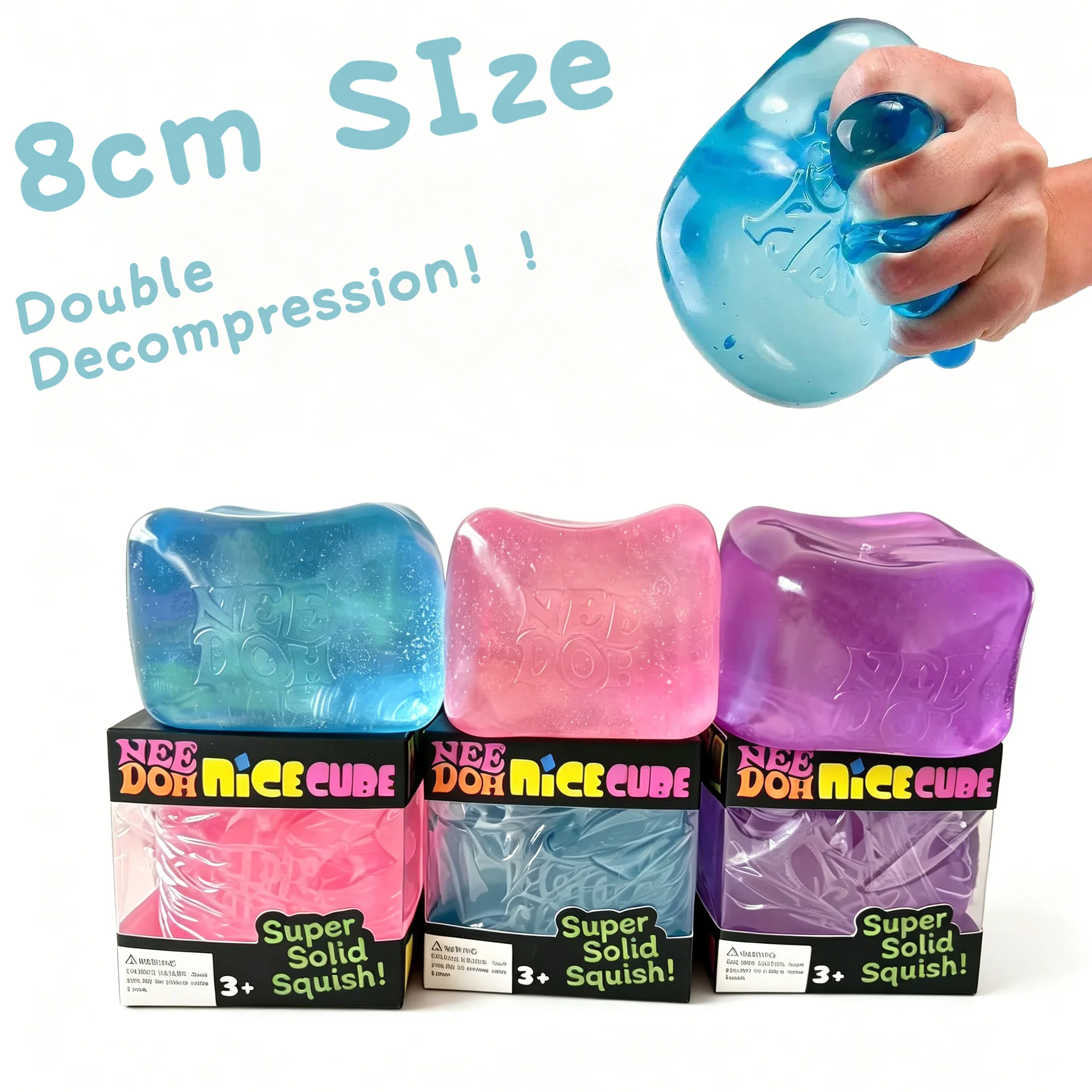 Needoh Nice Cube Berg Super Size Iceberg Cube 7.5cm Maltose 5.5cm Mini Baby Teenie Brinquedo de Apertar de Recuperação Lenta para Alívio do Estresse