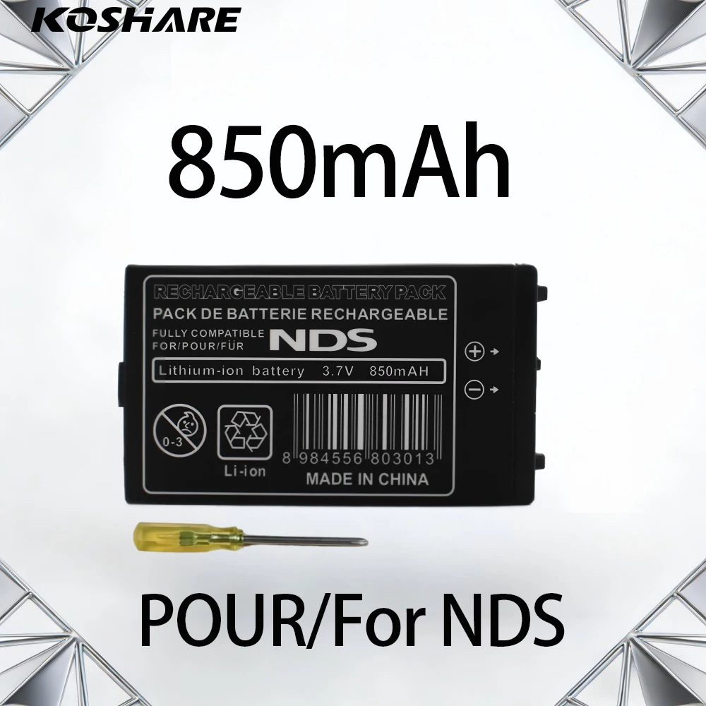 

KOSHARE For Nintendo DS NDS 850mah 3.7V Rechargeable Lithium Battery Pack Replacement Batteries with Mini Screwdriver