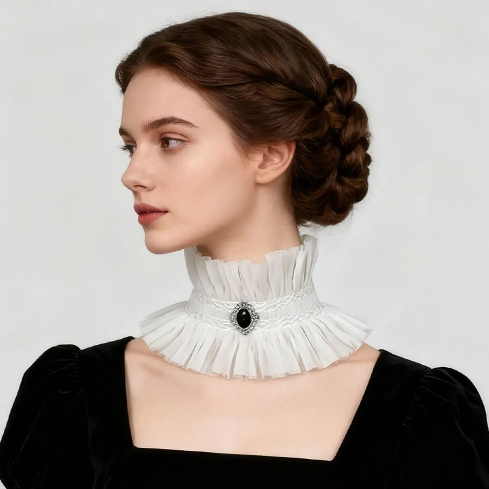 New Ruffled Lace Fake Collar Elizabethan Neck Collar Clown Crystal Cosplay Ruff Choker Gothic Vampire Detachable Jabot Collar