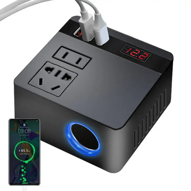 

Автомобильный инвертор для ноутбука, USB-порты, зарядное устройство, быстрая зарядка, зарядное устройство для электромобиля, 150 Вт, быстрая зарядка для путешествий, воздушный компрессор