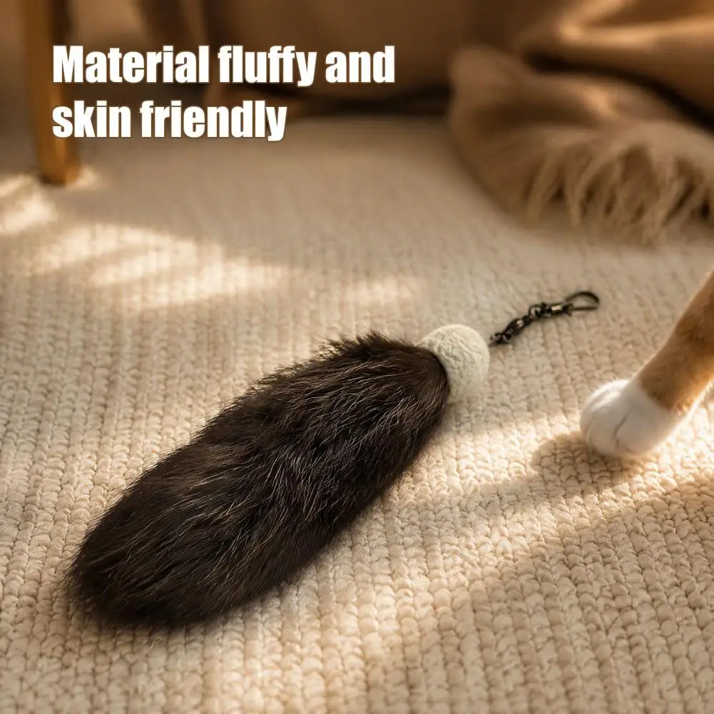 Stress Relief Toys for Cats Faux Fur Cat Tail Toy Realistic Plush Hunting Teaser Indoor Playstick Accessory with for Cats